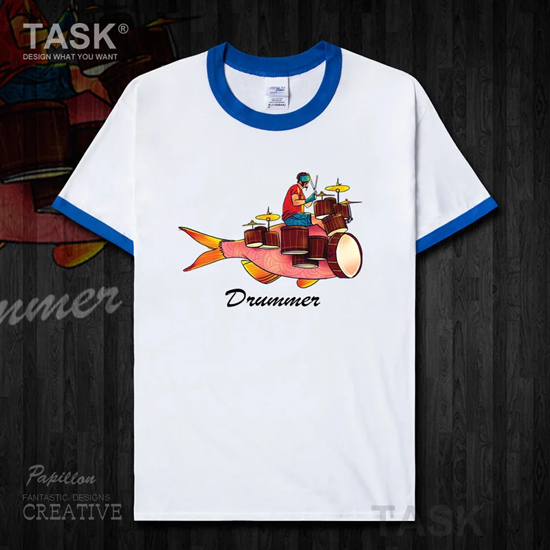 

Men t shirt Cartoon illustration drummer funny printed cotton graphic Tees short sleeve clothes casual streetwear tops 06 0002