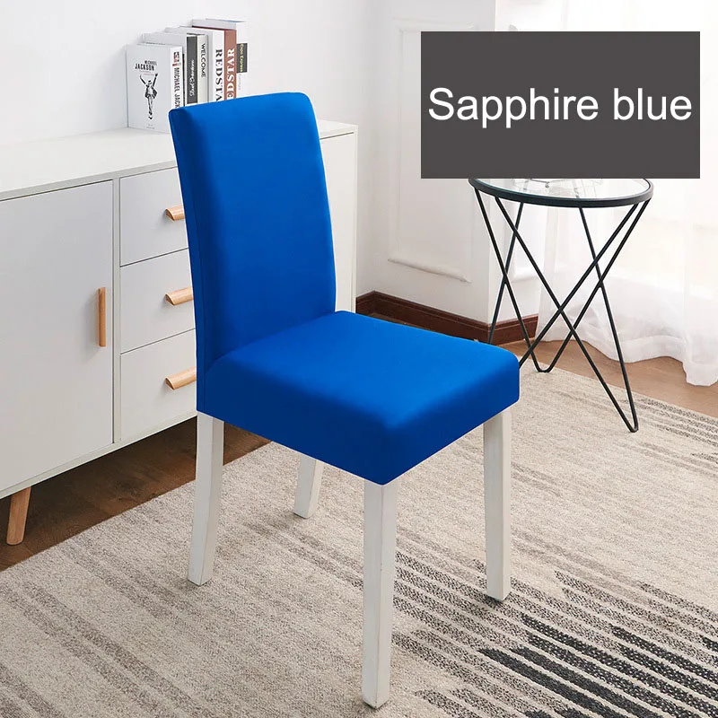 1-Sapphire blue Solid Color Chair Cover Spandex Stretch Elastic Slipcovers Chair Covers White For Dining Room Kitchen Wedding Banquet Hotel - Цвет: 1-Sapphire blue