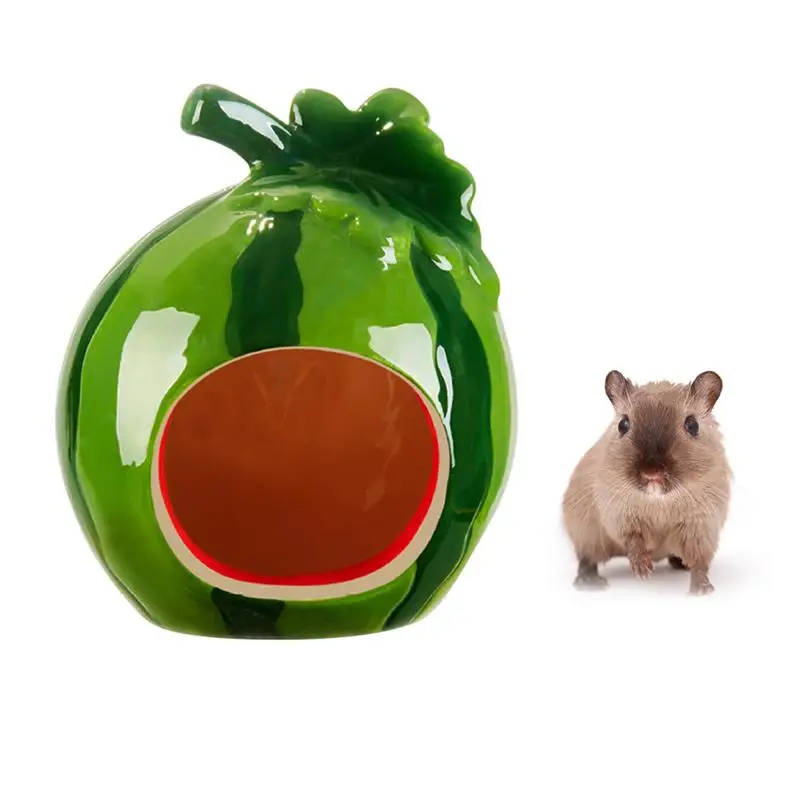 1PC Cute Cartoon Kawaii Lovely Decorative Ceramic Watermelon Shape Hamster Home House Summer Cave Pet Supplies