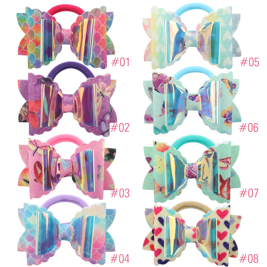 1 PC Child Hair Bow Tie Elastic Hair Band Glitter Hairbow Rope Rainbow Sequin Sparkly 3 Inch Bows Mermaid Girls Sweet Headwear