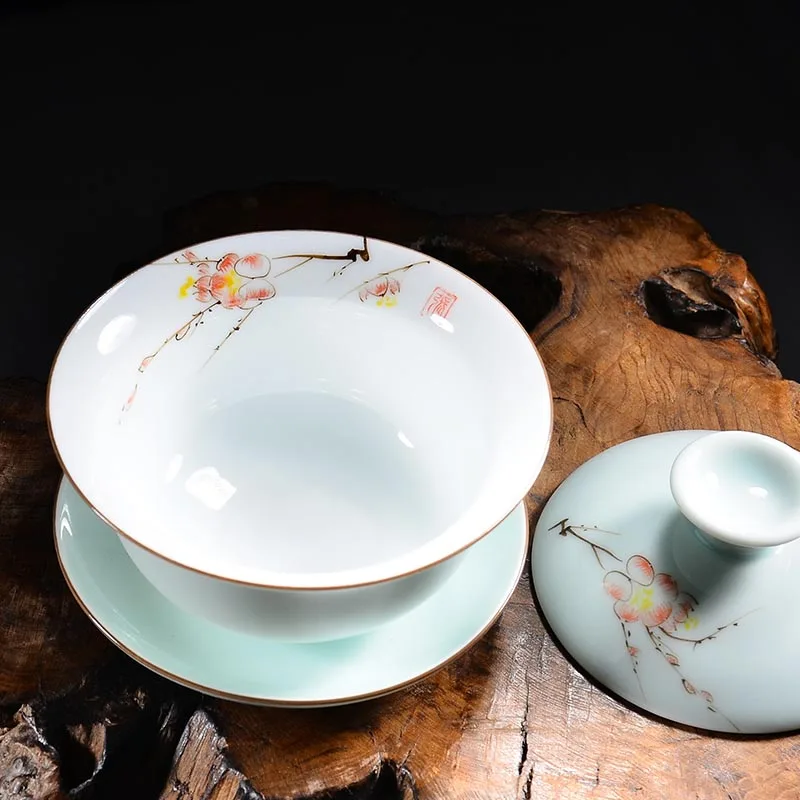 150cc китайский Стиль ручная роспись Винтаж узор Gaiwan клатч Чай чаши офисные чайник