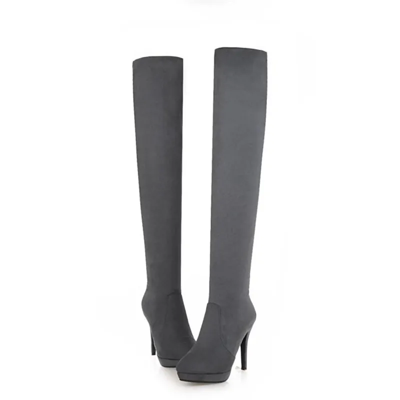 winter New pattern fashion Round head black sexy Over knee Elastic force Thin leg Boots Fine heel Add wool Keep warm Women Boots
