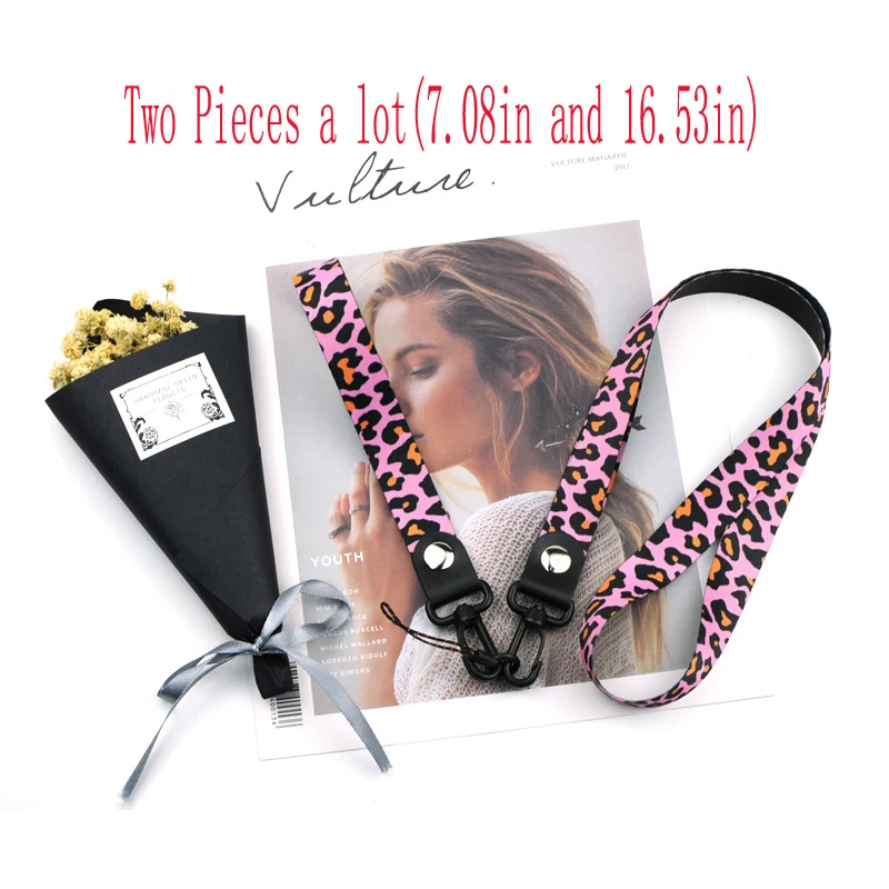 2pcs a Lot Pink Ремешки на шею с леопардовым принтом для ключей, гепард, ID, значок на шею для телефона, ремешки на шею с брелоком для смарт-телефона, ID карты - Цвет: 2pcs a Lot Pink