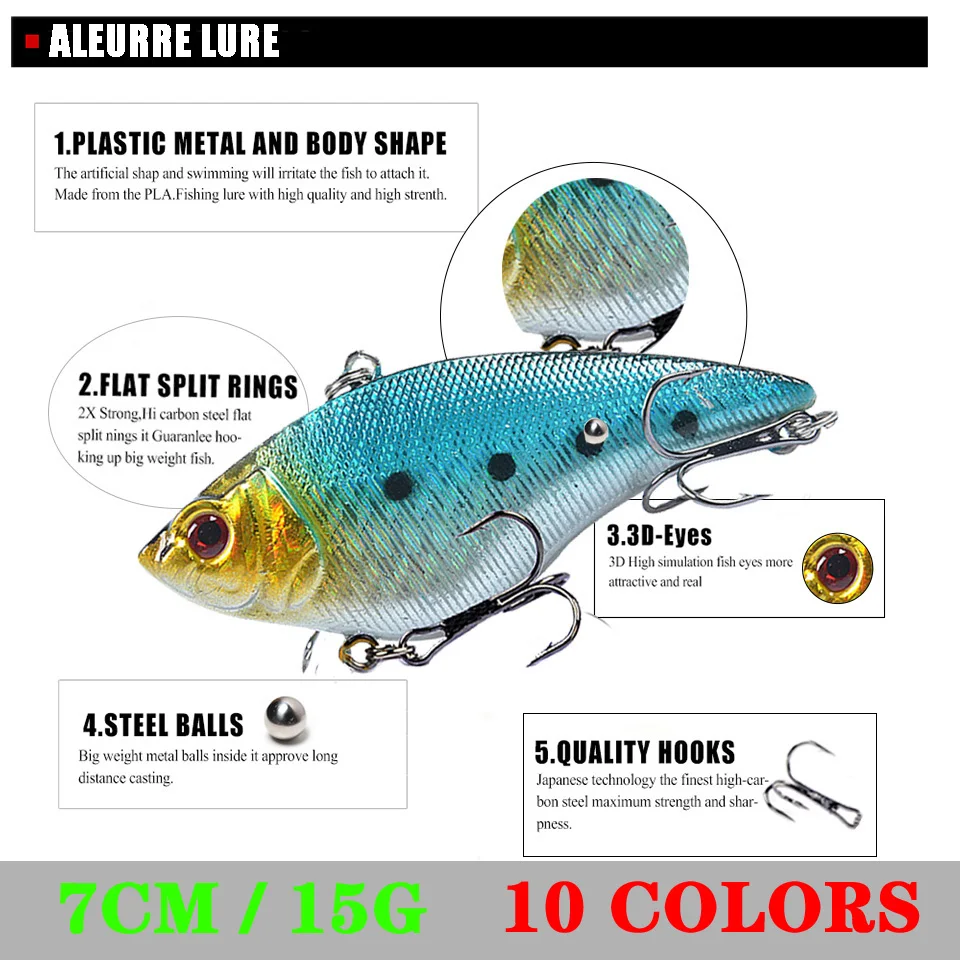 ALEURRE, 1 шт., Тонущая зимняя Приманка VIB для рыбалки, 7 см, 15 г, гремучая жесткая Приманка vib, воблер с длинной стрелкой, кренкбейт Isca, искусственный окунь