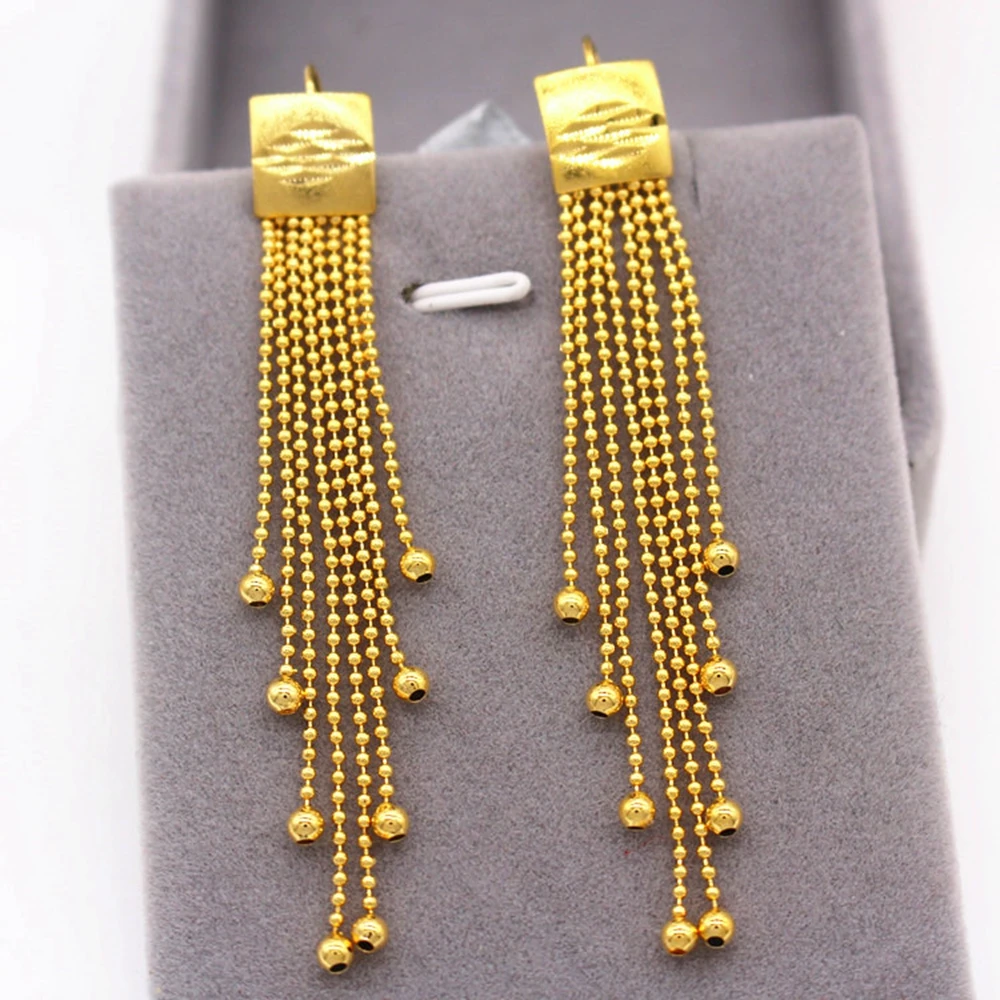 

Long Tassel Beads Dangle Earrings Yellow Gold Filled Sexy Lady's Fashion Jewelry
