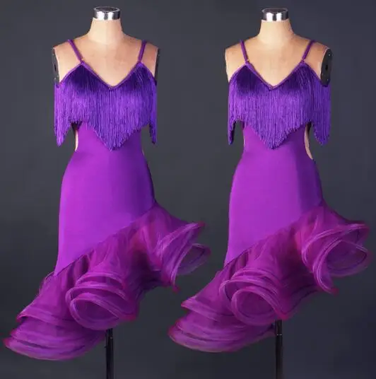 

Latin Dance Dress Adults green rosy purple Tassels Sleeveless Competition Dresses Samba Dancing Costumes Clothes Stage Wea