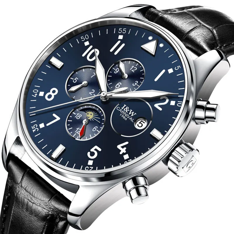 Карнавальный мужской деловой Многофункциональный циферблат кожаный ремешок