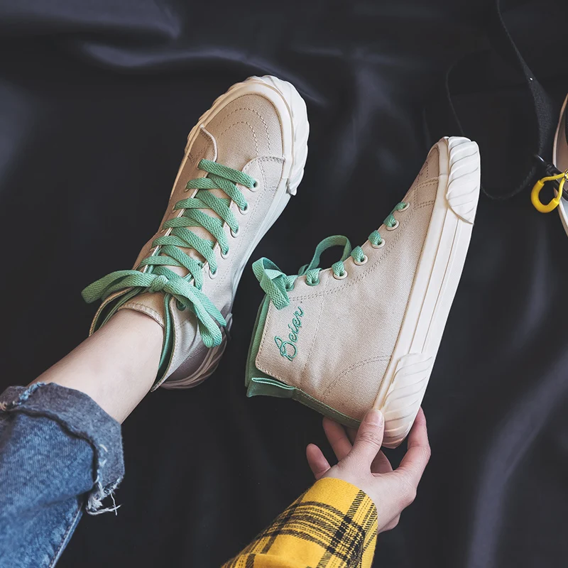 Zapatillas Deportivas Mujer; женская текстильная обувь; Вулканизированная обувь с высоким берцем на шнуровке; смешанные цвета; Новинка года; Tenis Femino; модная обувь