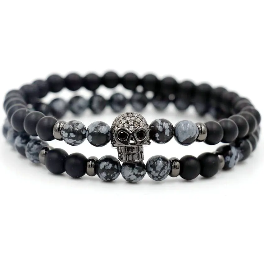 2 шт./компл. Золотая инкрустация микро циркон браслет из головы черепа мужчины