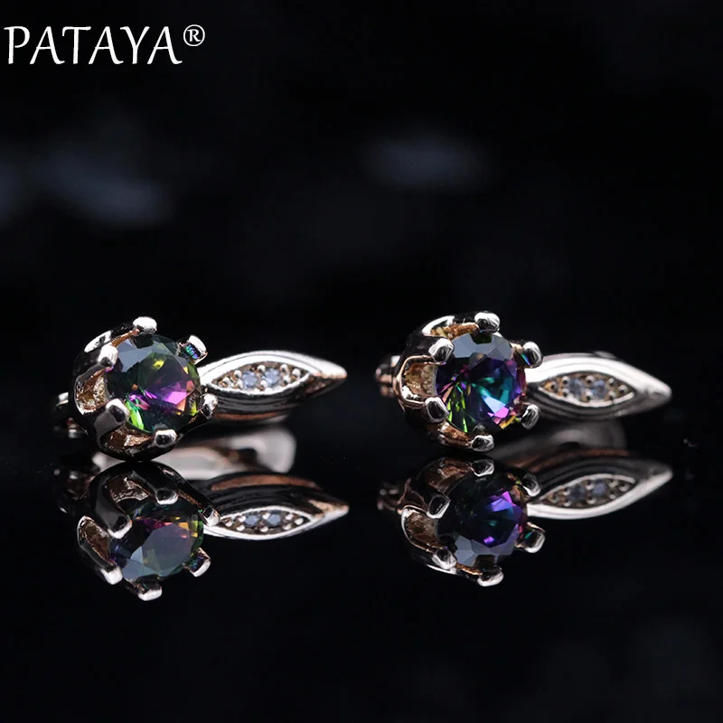 PATAYA, новинка 585, розовое золото, многоцветный, микро воск, инкрустация, зеленый, натуральный циркон, висячие серьги, для женщин, для свадьбы, вечеринки, простые, милые, ювелирные изделия - Окраска металла: AB color