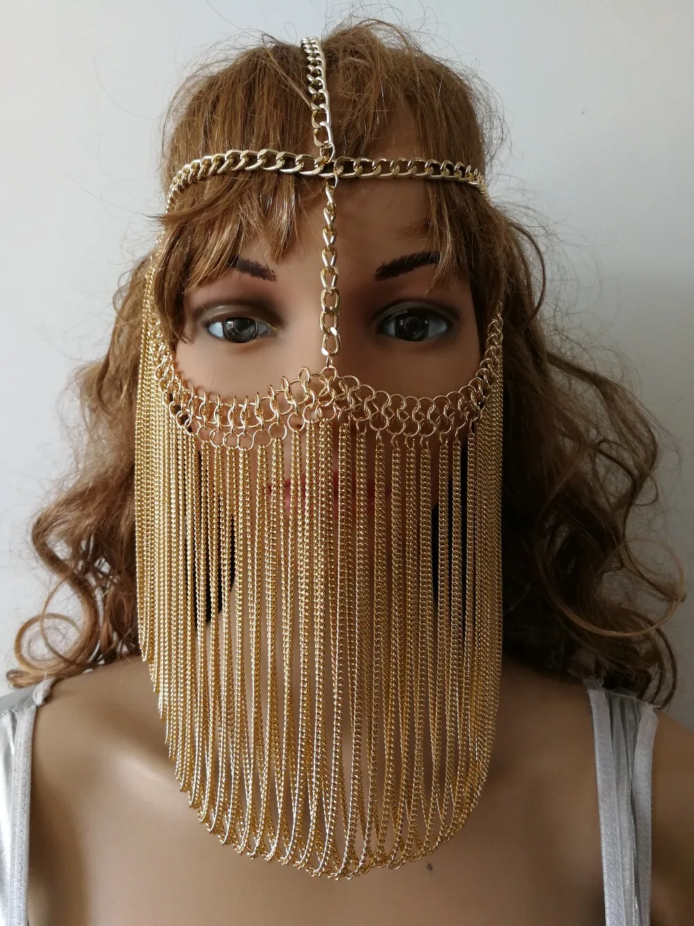 

NEW STYLE H773 Women Rock Harness Gold Chains Head Jewelry Unique Design Layers Face Mask Chains Jewelry 3 Colors