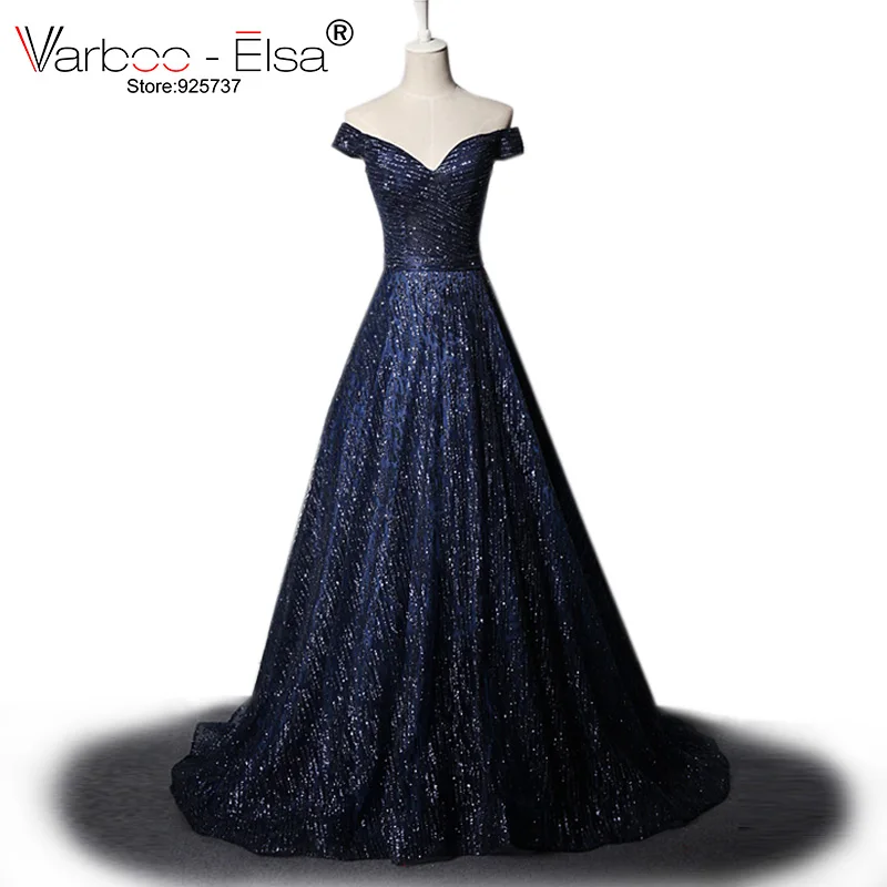 

VARBOO_ELSA Sparkly Blue Homecoming Dresses 2021 Arabic Custom Made Party Dress Glitter Long Prom Dress Women Formal Prom Dress