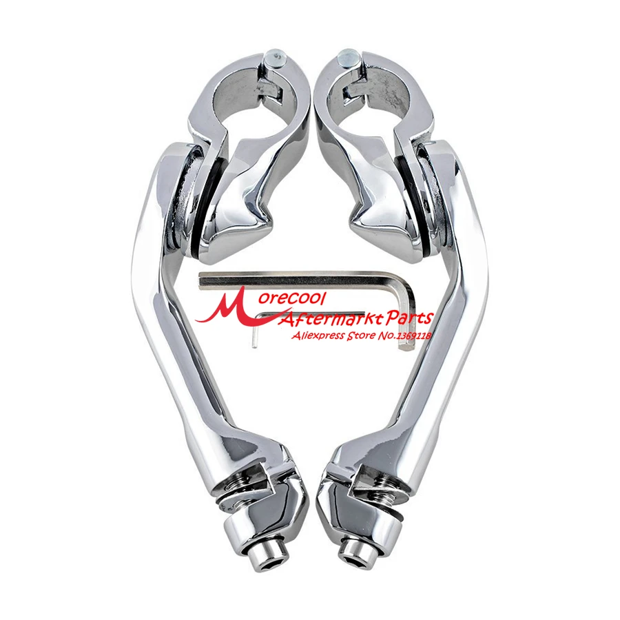 

2 pcs Heavy Duty CNC Chrome Adjustable Highway Peg Mounting Kit Long Angled for Harley 1.25" Engine Guard Tube Bar