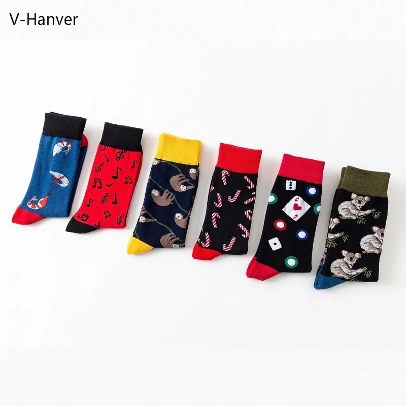 V-Hanver новинка мужские носки с рисунками животных коала хаапи нотки чёсаные