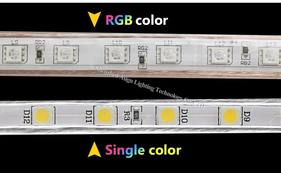 Затемнения RGB AC 220 В светодиодные полосы света Водонепроницаемый силиконовая трубка 1/2/3/4/5 /6/7/8/9/10/12/15/20 м RGB белый 60 светодиоды/м+ ЕС Power Plug