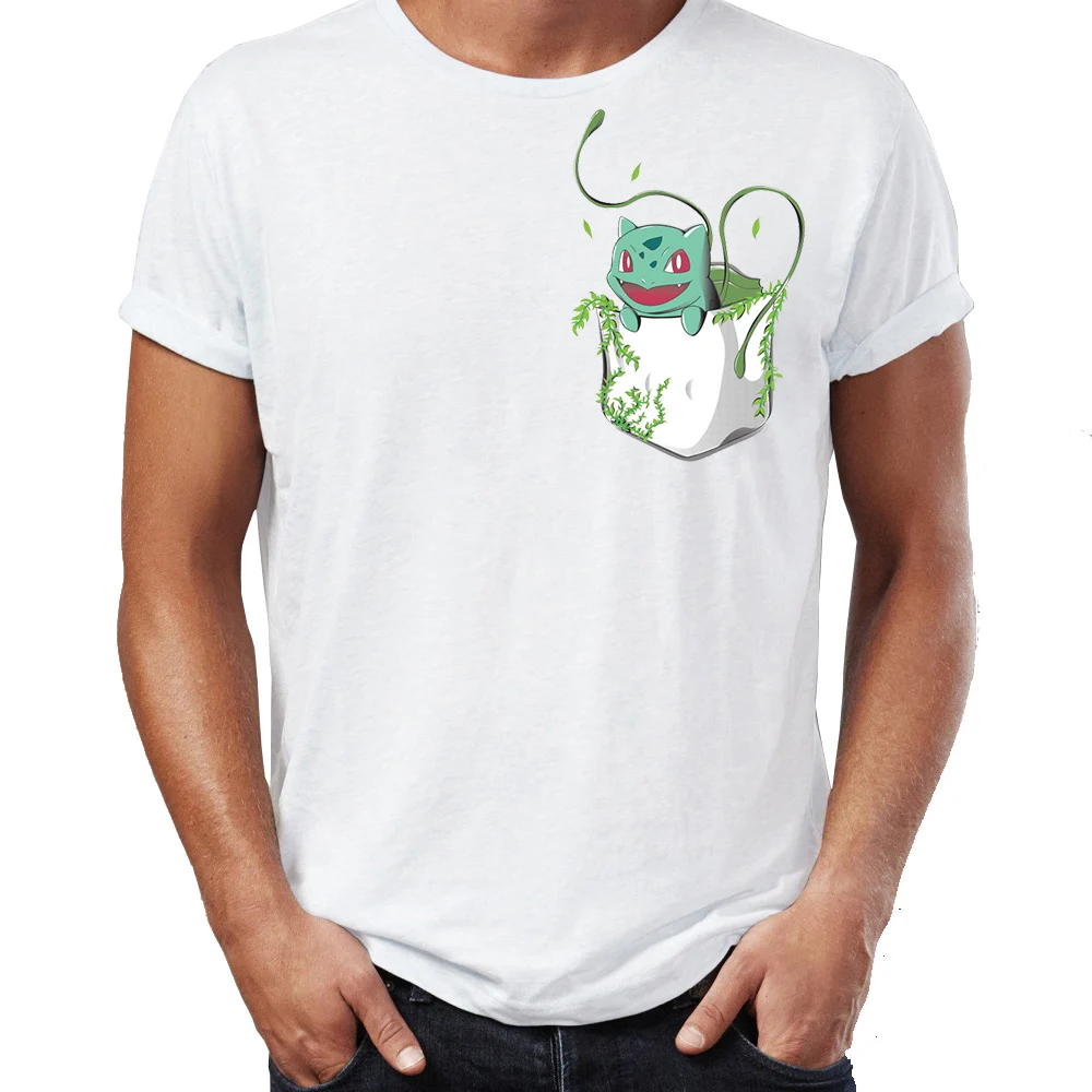 Мужская футболка Pokemon Starters Pocket Version Mewtwo Gengar Pikachu Charmander Squirtle Bulbasaur игровая