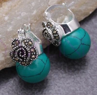 hot sell new shitou 00730 stone green round ball 925 sterling silver dangle earrings new