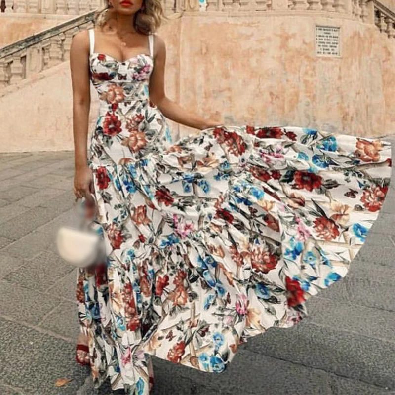 Женское платье для вечеринки летнее ТРАПЕЦИЕВИДНОЕ модное пляжное с цветочным