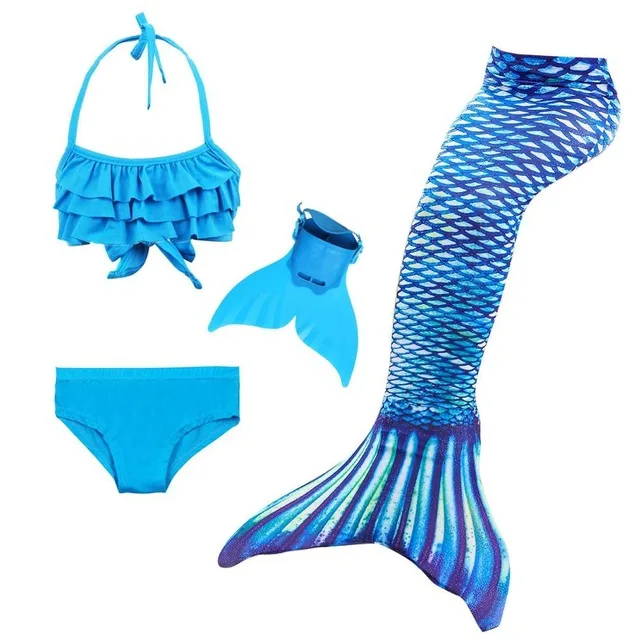 4pcs set Купальный костюм русалки для девочек; костюм для костюмированной вечеринки; купальный костюм русалки для маленьких детей; комплект бикини для детей; купальный костюм без монофина - Цвет: 4pcs set