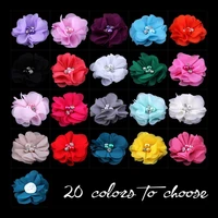 120pcslot2 20 colors diy mini chiffon flowers whit pearl rhinestone for girls accessories new hot kids hair flowers