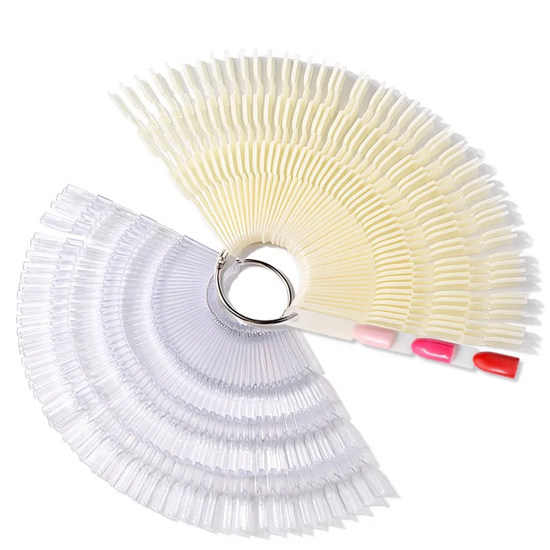 

50pcs/set False Nail Art Tips Stick Polish Display Plastic Practice Fan Board Tool Natural/Transparent Color Beauty Fashion