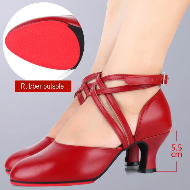 Red 5.5cm Heel Профессиональная женская Обувь для бальных танцев, латинских танцев, кожаная красная обувь для танго, женская обувь с закрытым носком, обувь для сальсы, женская обувь на высоком каблуке 8 см - Цвет: Red 5.5cm Heel