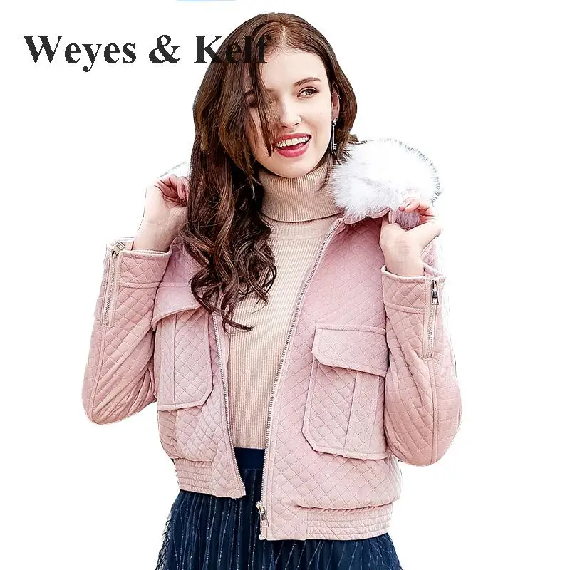 Weyes & Kelf зимний теплый Флокированный вельвет розовый белый цвет короткое зимнее
