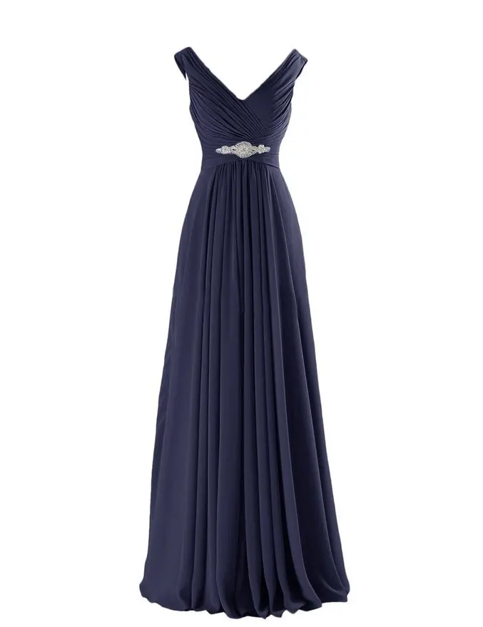 Navy Blue Шифоновое платье трапециевидной формы с v-образным вырезом, с открытыми плечами, бриллиантами, длина до пола для свидетельницы на свадьбе, платья для свадебной вечеринки, Платье de soiree - Цвет: Navy Blue