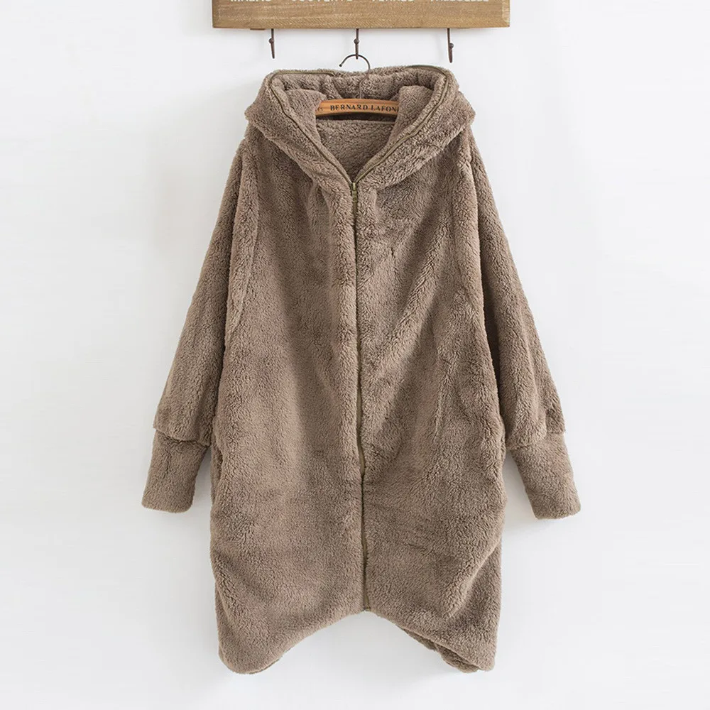 Женское пальто 2018 повседневное с капюшоном зимнее однотонное на молнии