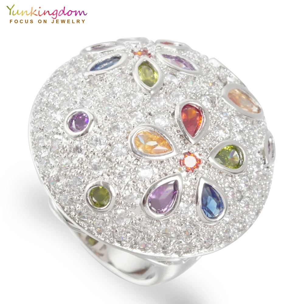 Женские вечерние кольца Yunkingdom большие овальные с разноцветным кубическим