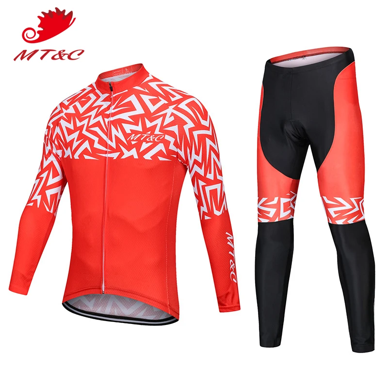MT&ampC Red Lightning Stripes Cycling Jersey Set Breathable Clothes Quick Dry Gel Pad Bicycle Spring Autumn Sportswear Bike |