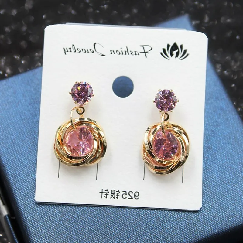 KASIYU 925 Серебряные иглы модные изысканные круглые серьги женские Кристальные для