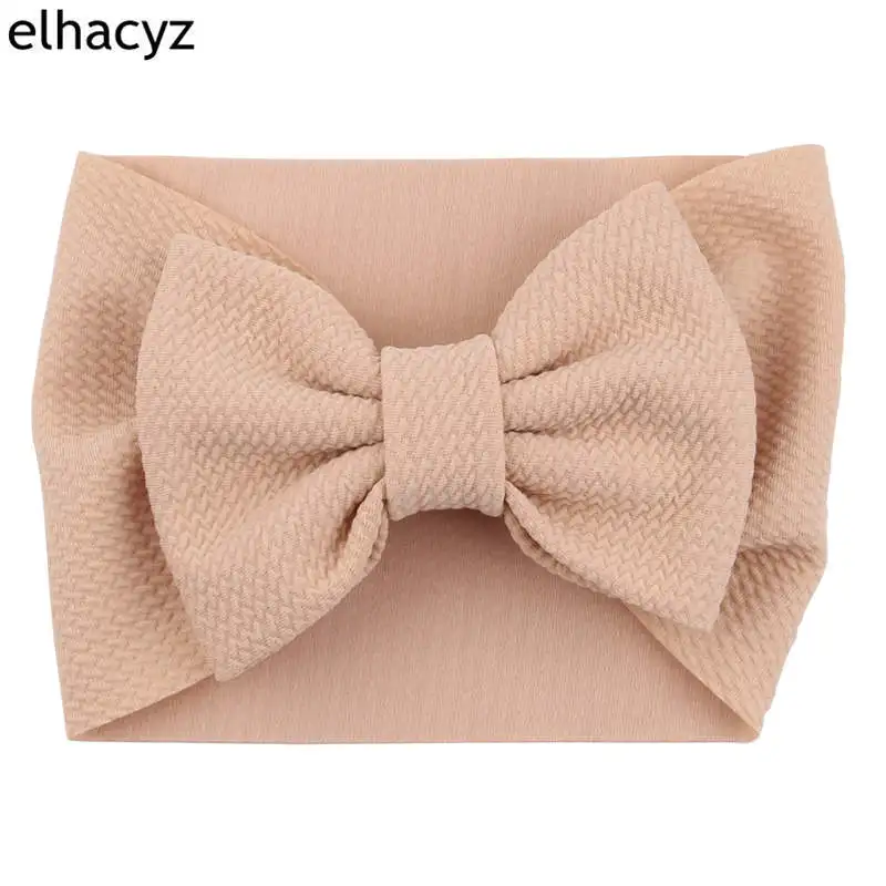 11 New Arrival Turban Popular 5'' Big Hair Bow Headband For Girls Headwrap Textured Fabric Elastic Kids DIY Hair Accessories - Цвет: 11