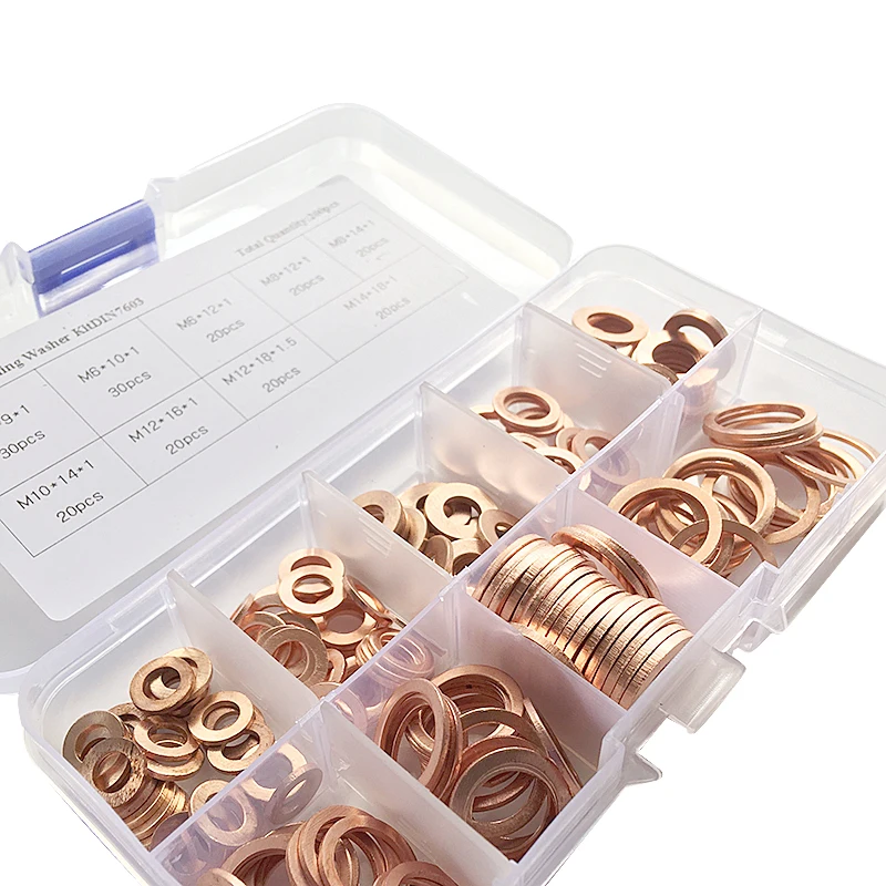 200 шт./кор. Новый Медь шайбы плоское кольцо поддона штекер сальник Ассорти набор