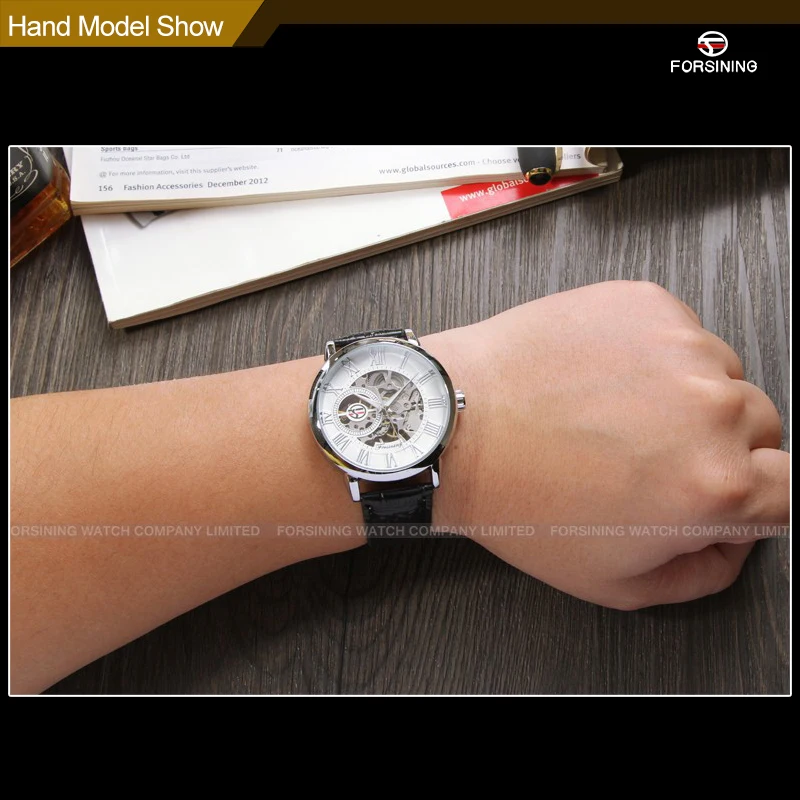 Forsining Марка Серебро Цвет Циферблат Скелет Часы Montre Homme сплав чехол кожаный
