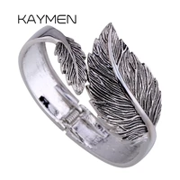 new arrival kaymen brand womens statement cuff bracelet bangle antqiue silver plated vintage leaf bangle for wedding