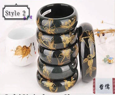 Натуральный нефритовый браслет из Синьцзяна с чернилами ручной работы золотая