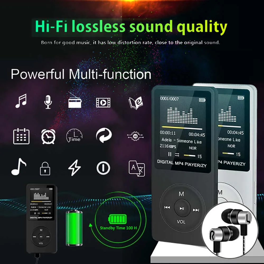 Лидер продаж, Оригинальная английская версия, Ультратонкий MP3-плеер с 8 Гб для хранения, экран 1,8 дюймов, может воспроизводить 80 h, RUIZU X02