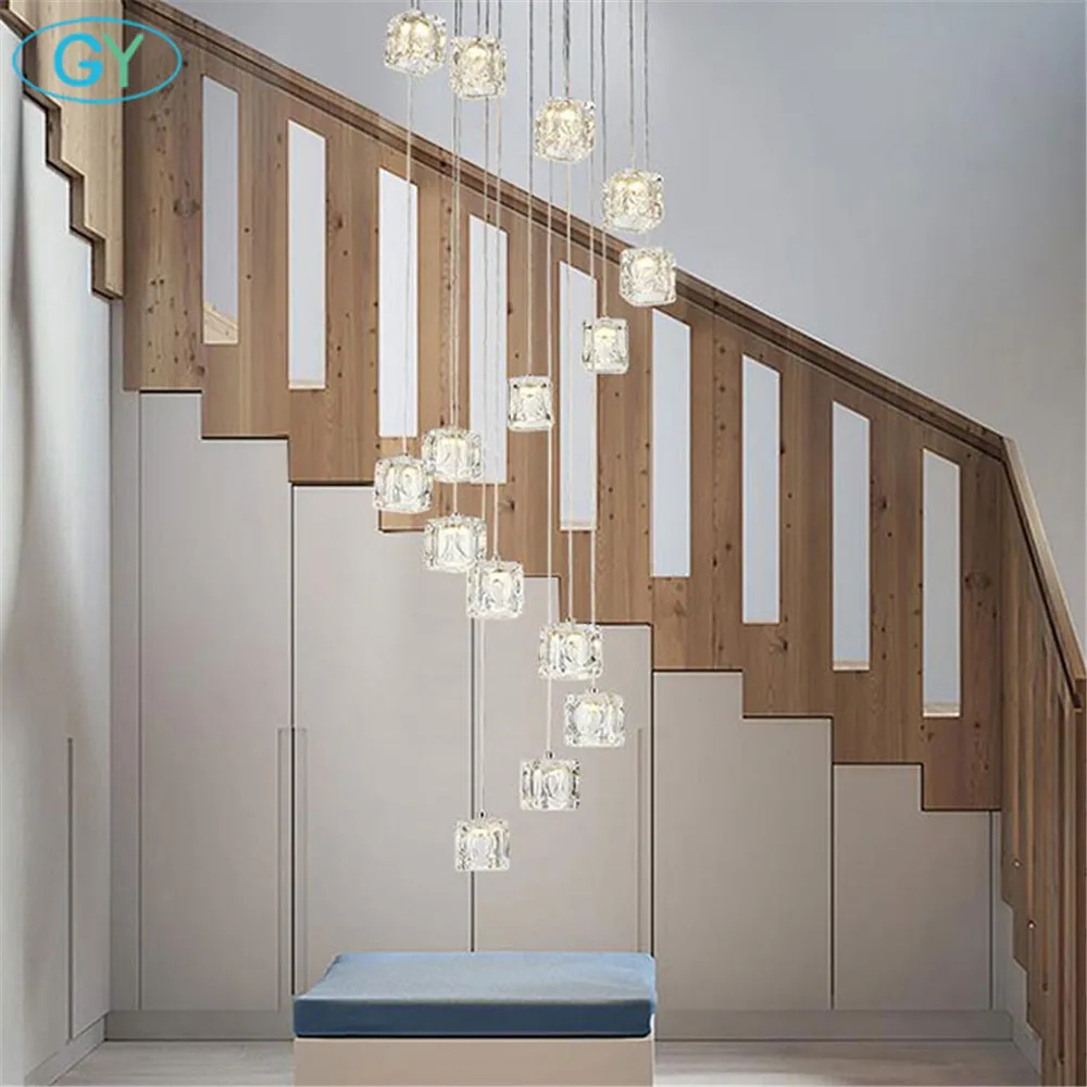 2019 New led Crystal Chandelier For Stair Modern Living Room LED 15 Light Long Hotel Hall Lustres Cristal stairs Lamp | Лампы и