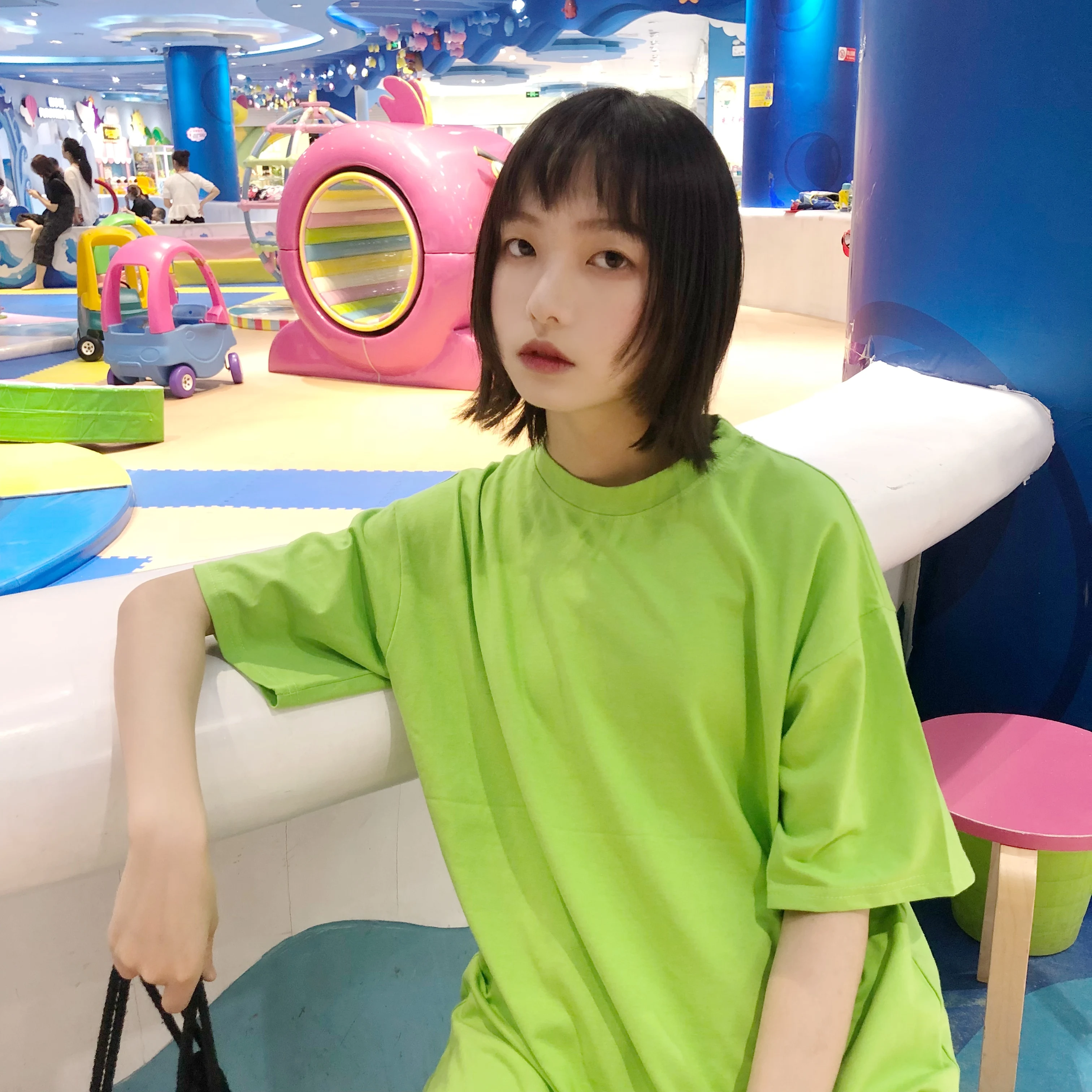 YouGeMan футболка Женская Весенняя летняя одежда Ulzzang Harajuku уличная флуоресцентная