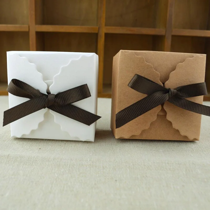 

50 шт. коричневая белая коробка конфет с лентой DIY складные Свадебные украшения boda подарочные бумажные коробки для свадебного украшения