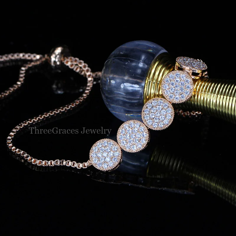 Браслет-цепочка женский из розового золота Круглый с микрофианитами BR086 5 шт. |