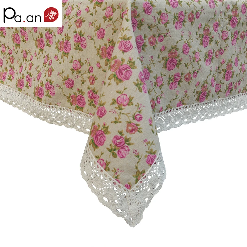 Розовый Свадебная скатерть льняные и хлопковые с розовым цветочным принтом