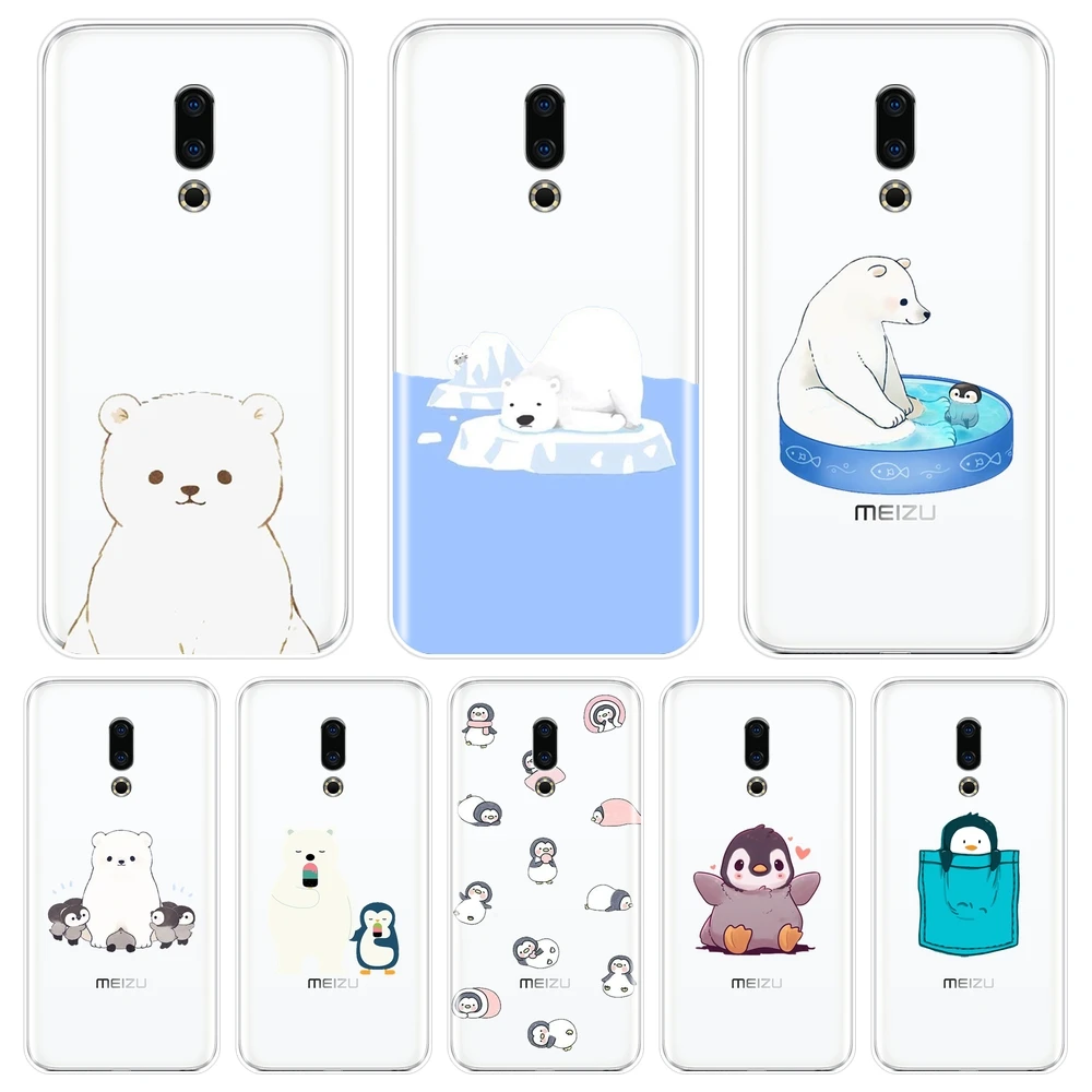 Задняя крышка для Meizu 15 Lite 16 Plus 16th 16x мягкий силиконовый чехол с медведем пингвином