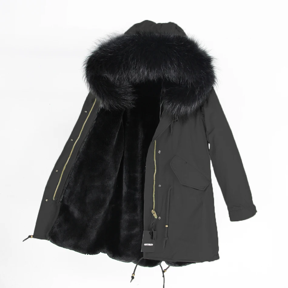 OFTBUY,, парка, длинная, серая, зимняя, куртка, пальто для женщин, натуральный мех, парка, натуральный мех енота, воротник, теплый, мягкий, искусственный мех, подкладка
