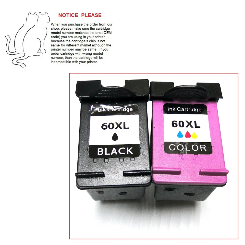 

YOTAT Remanufactured ink cartridge for HP60 HP60XL Deskjet 4400 F4440 F4480 F4435 4500 F4580 5500 D5560 D110a F2430 ENVY 120