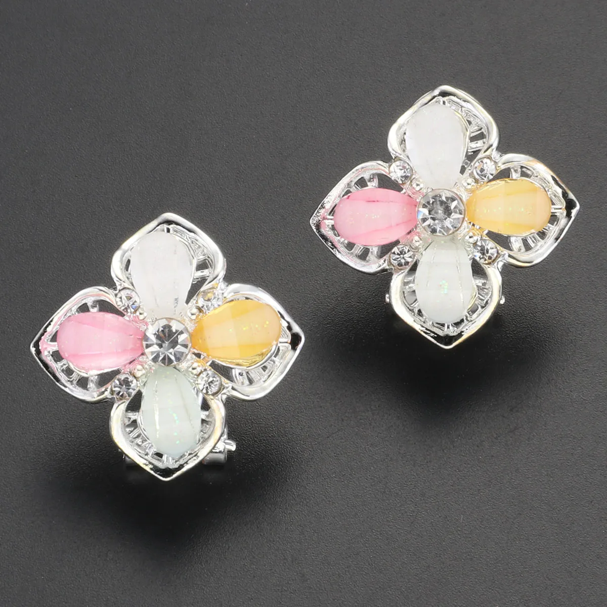Fresh Four-leaf Clover Earring Women White Crystal Jewelry Silver Alloy Ear Stud Wedding Engagement Earrings Christmas Gifts | Украшения и