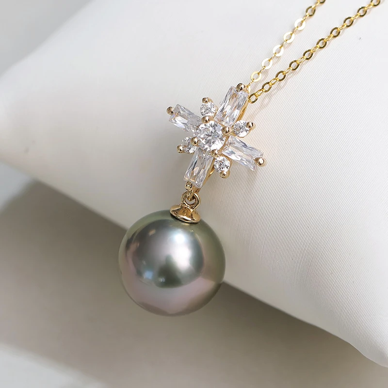YS Female Изысканные ювелирные изделия 14K золотой кулон 10 11 мм Морской черного