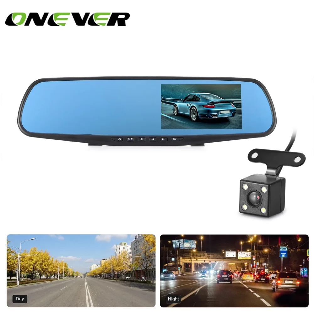Onever 4," 1080 P Full HD зеркало заднего вида с DVR и камерой видеорегистратор Автомобильный видеорегистратор двойной объектив камера зеркало заднего вида навигатор