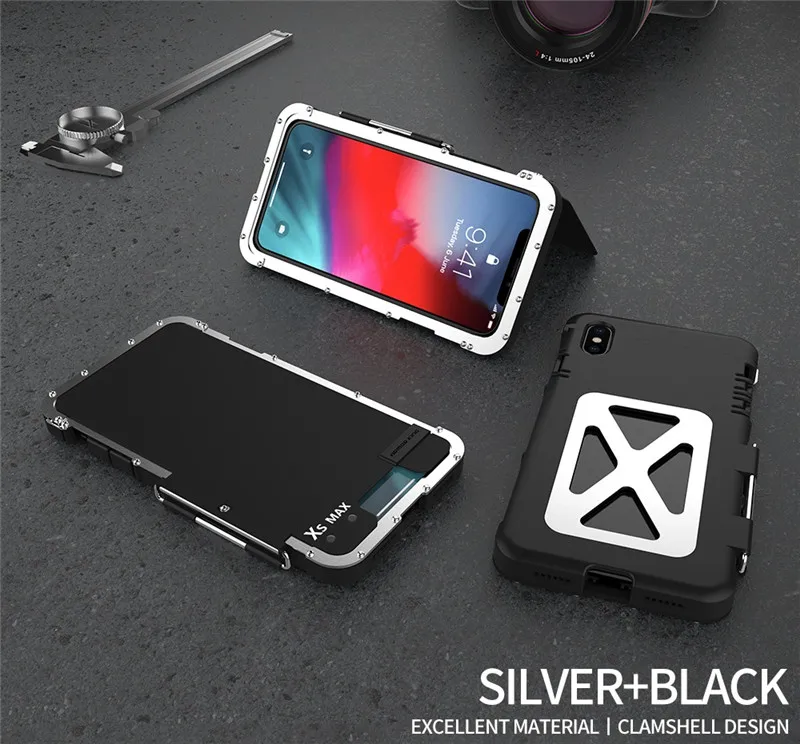 R-JUST, металлический мужской флип-чехол из нержавеющей стали для Iphone X XS MAX XR 6 6S 7 8 Plus 10 6,5, защитный противоударный чехол King - Цвет: black silver